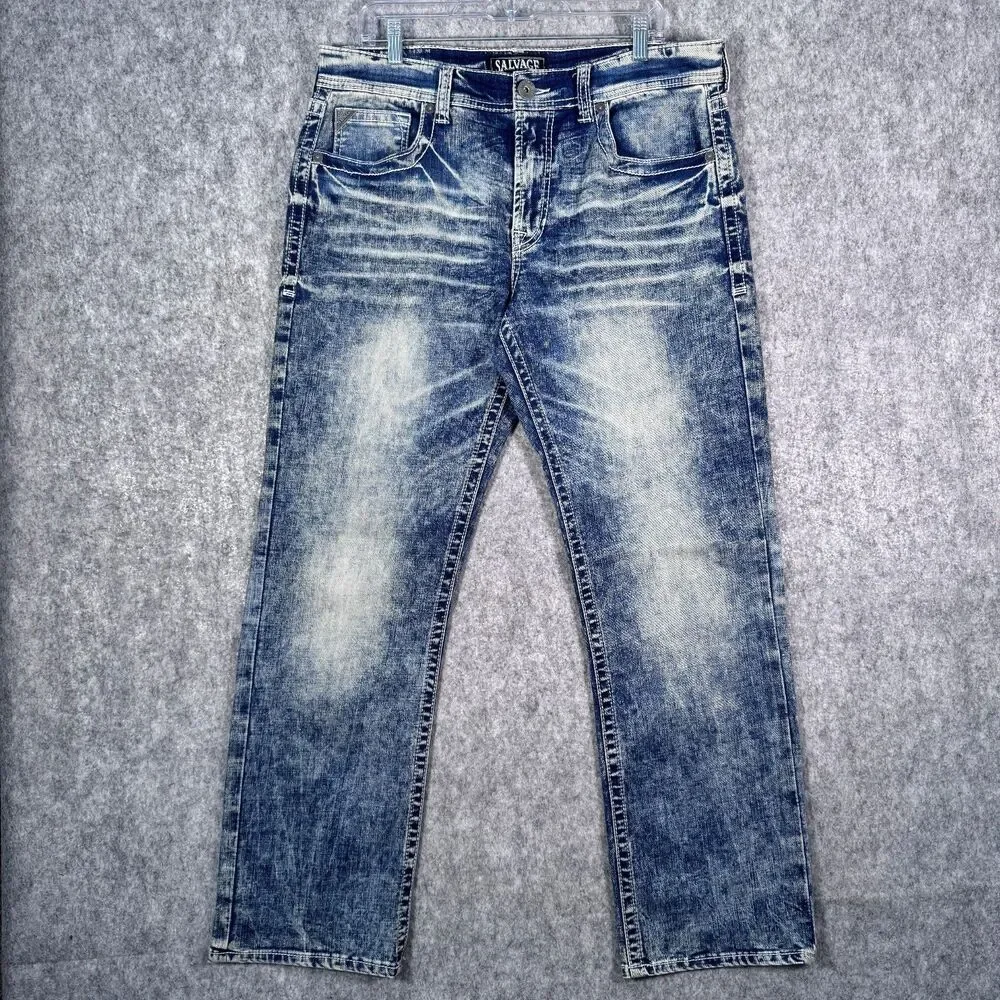 Salvage Anarchy Straight Relaxed Fit Jeans Mens 34R Blue